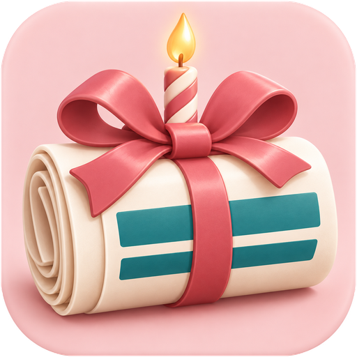Icon der Birthday-Paper-App: Geburtstagszeitung mit Kerze