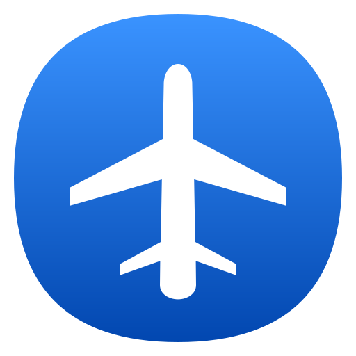 Icon der Flugradar-App: weißes Flugzeug auf blauem Grund